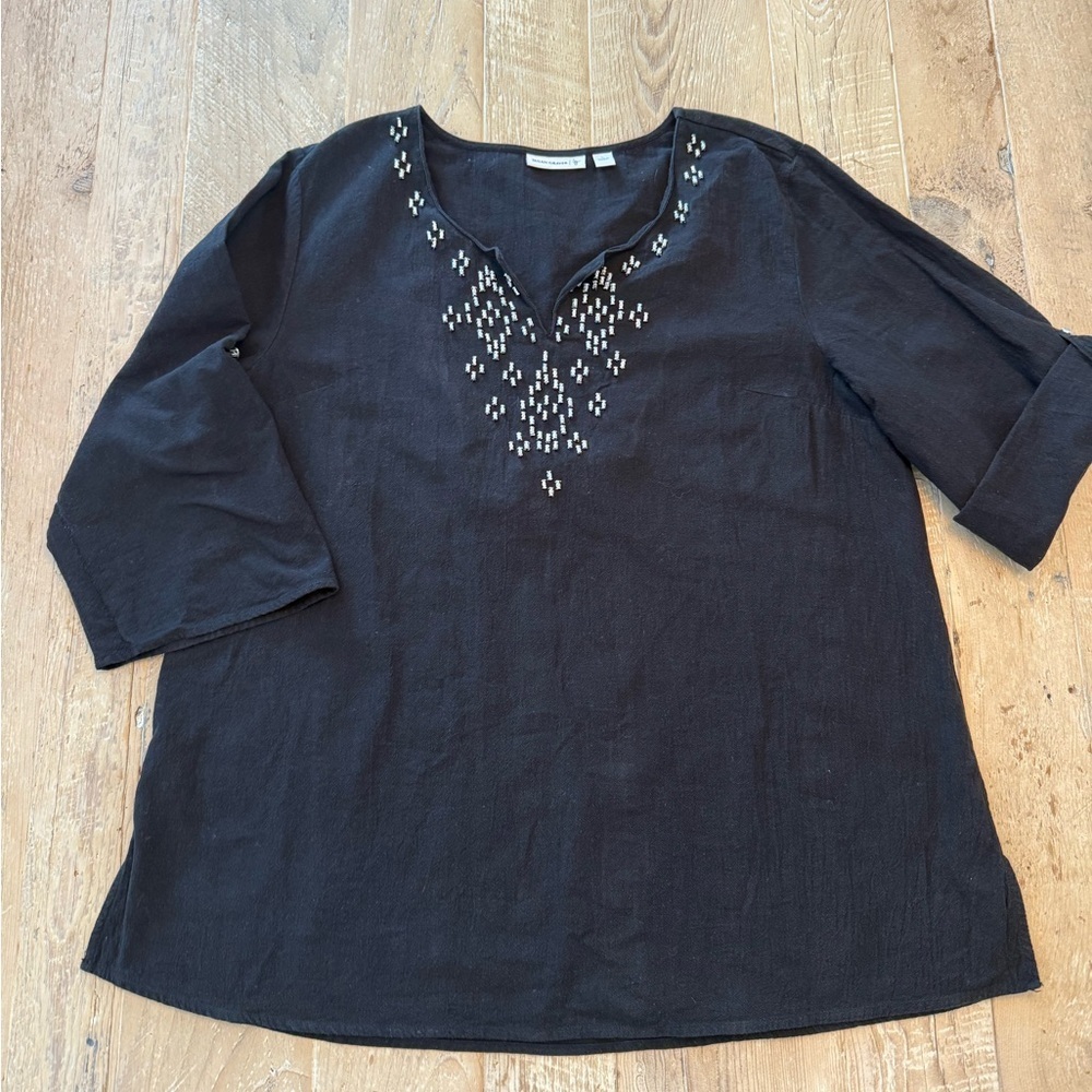 Susan Graver Black Tunic Top Sleeve Pickups L